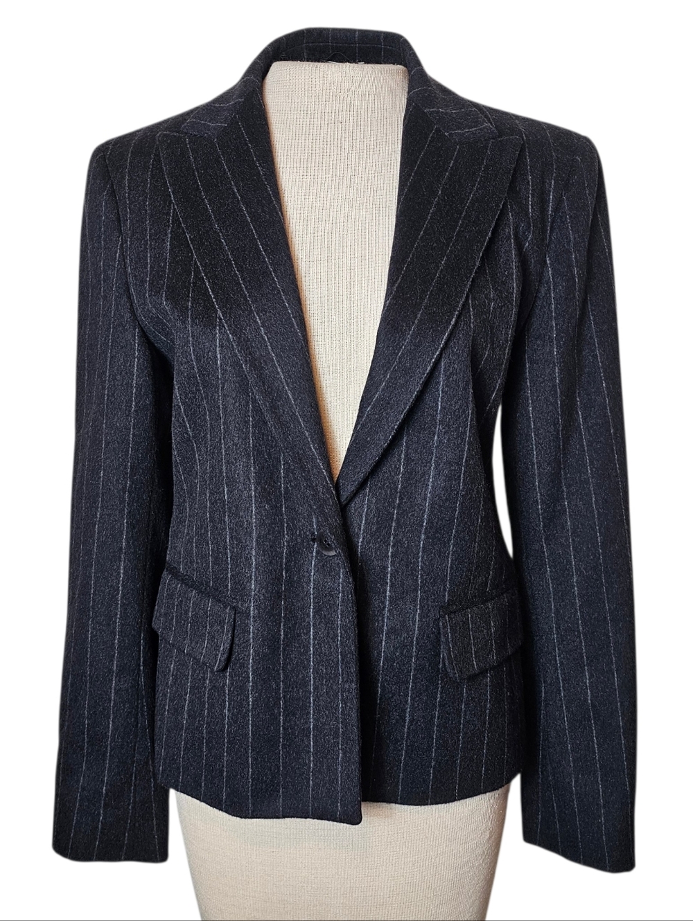 Max Mara 90s Pinstripe Blazer Jacket Size 8 Vintage Gray Tailored Corporate Chic